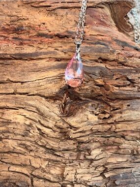 Delicate Pink Teardrop Pendant Necklace - Women Jewelry